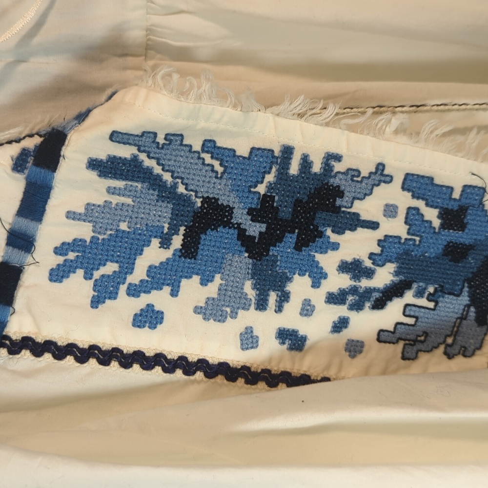 Zara White and Blue Embroidered Jacket with Tassels NWOT - Picture 4 of 7